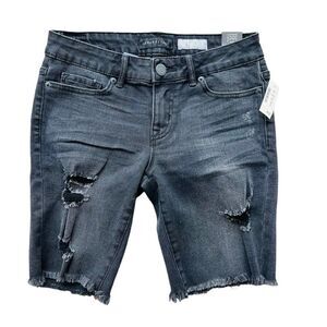 Aeropostale Destroyed Denim Bermuda Shorts Black Wash 4068 Women's 2